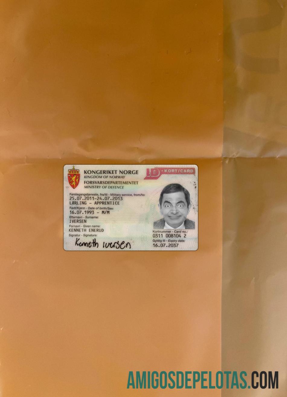 Norway ID Kort Card olhar de foto frente amostra